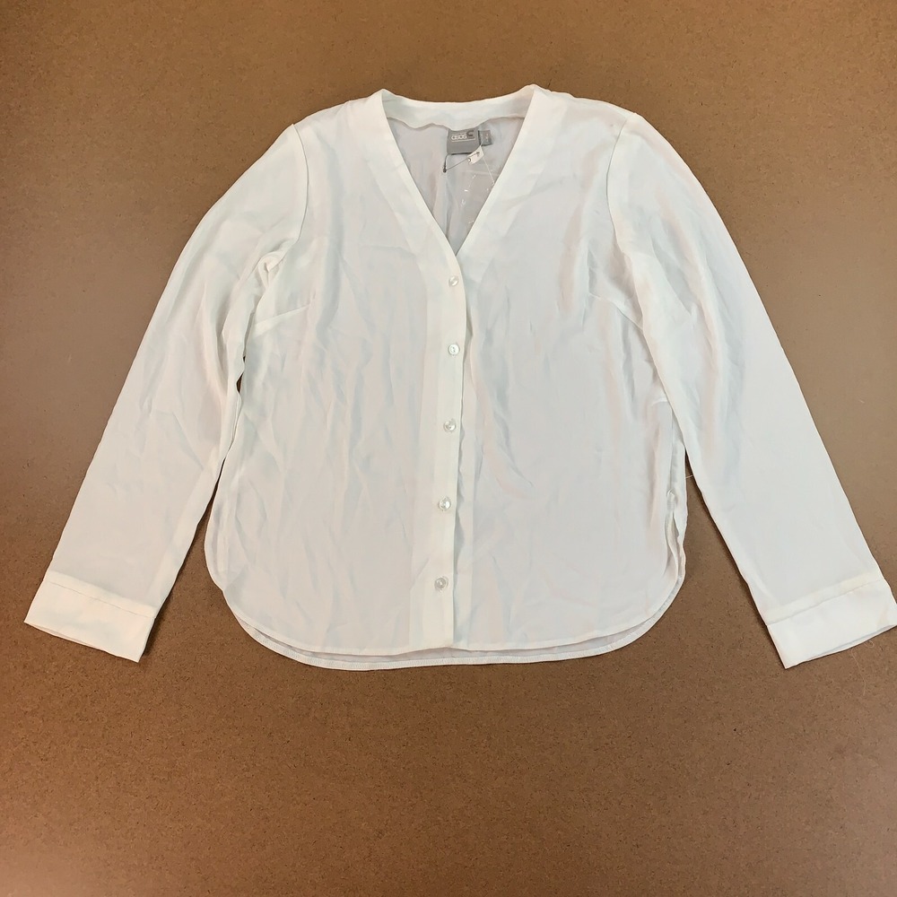 ASOS Women's Size 4 White Long Sleeve V‎ Neck Button Front Blouse NWT *Flaw*